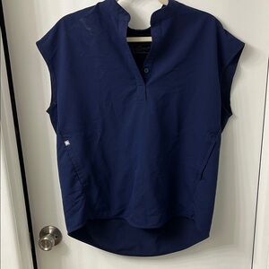 Figs Blue Boxy Blouse with Mandarin Collar